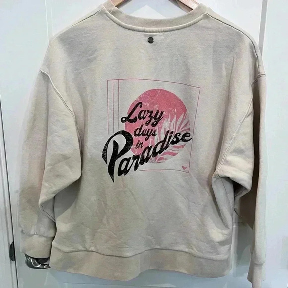 Off-white tan cream Roxy Lazy Days in Paradise Sweatshirt Comfy Crewneck XS - Picture 4 of 7